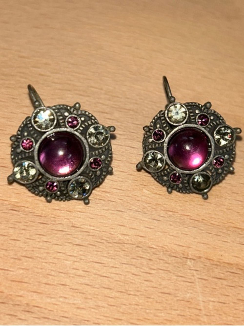 Vintage-Style Pink Stone Drop Earrings